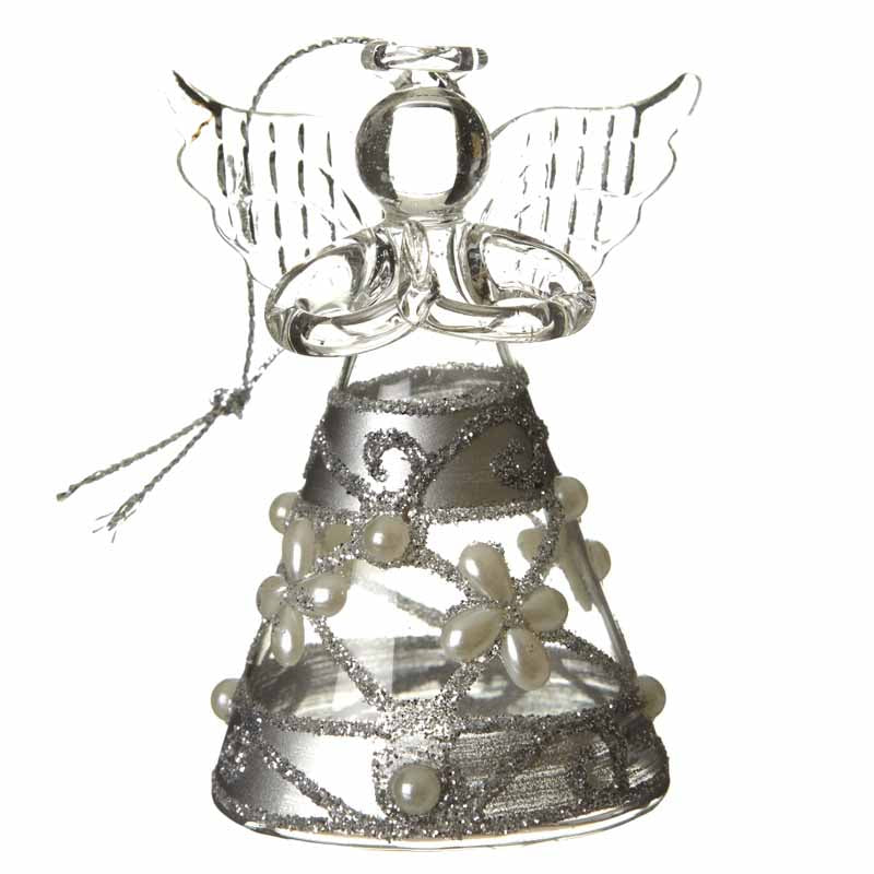 Glass Angel With Pearl And Glitter Skirt