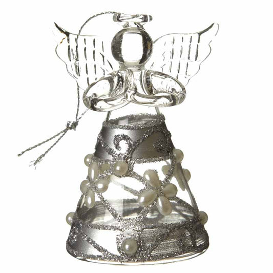 Glass Angel With Pearl And Glitter Skirt