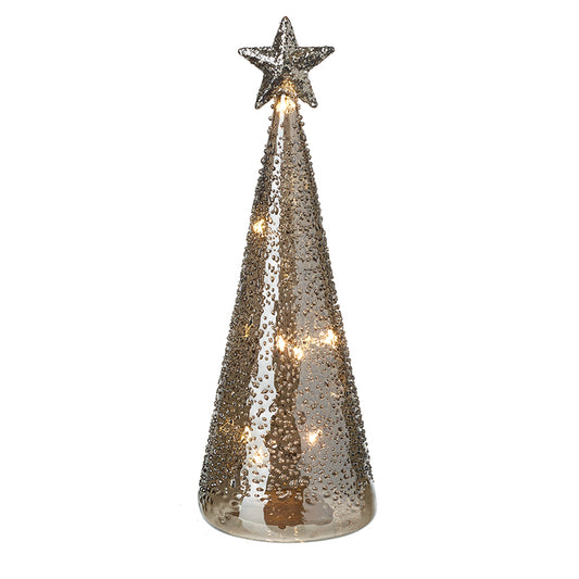 Light Up Silver Glass Tree With Star Lge