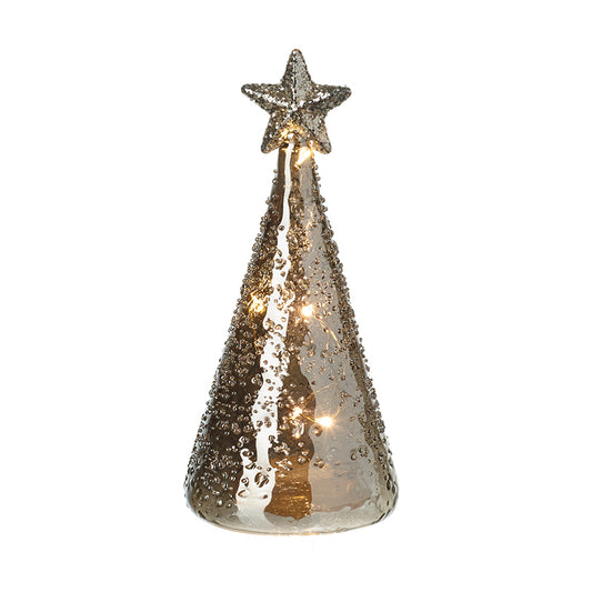 Light Up Silver Glass Tree With Star Sm