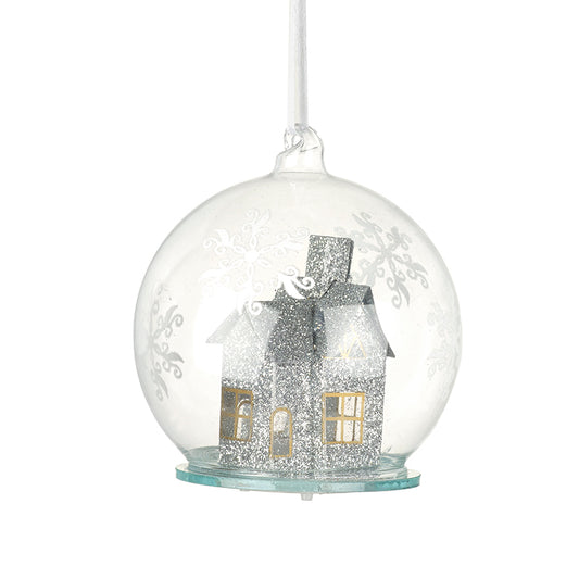 Glass Bauble With House And Led Light