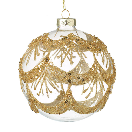 Clear Glass Gold Glitter & Sequin Bauble