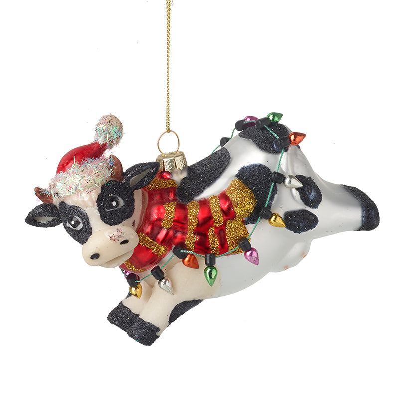 Glass Hanging Christmas Cow