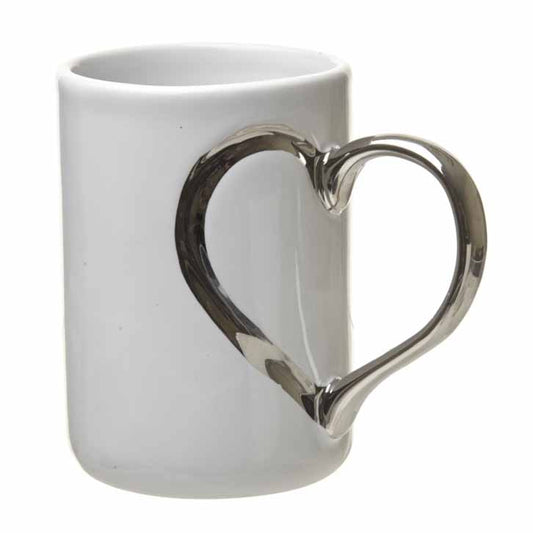 White Mug With Silver Heart Handle