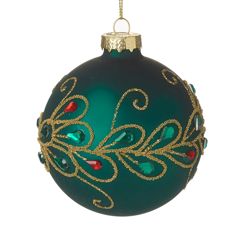 Green Decorated Glass Bauble