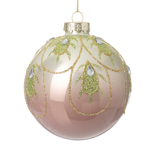 Pink & White Pearl Glass Bauble With Gem