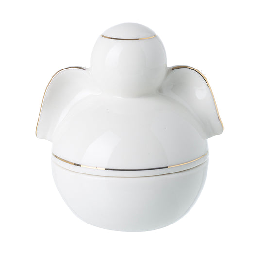 White Ceramic Angel Pot With Gold Edge