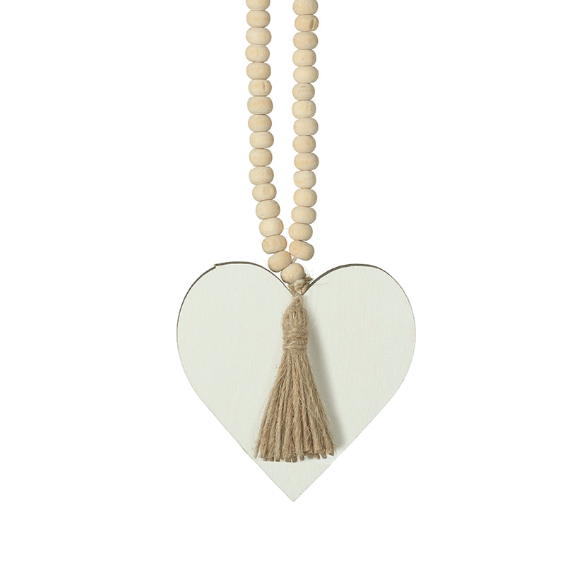Beaded Hanging Cream Hearts With Tassel