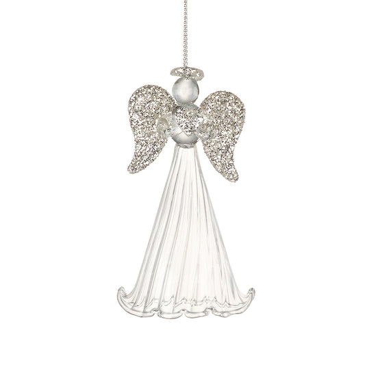 Small Glass Angel With Silvery Wings