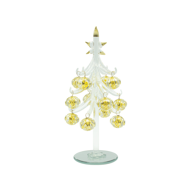 Glass Xmas Tree With Gold Baubles