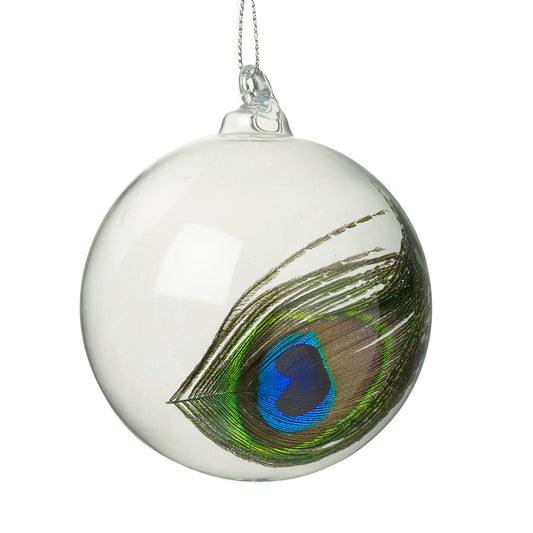 Hanging Glass Bauble With Feather
