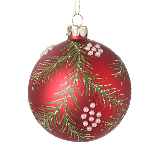 Red Glass Bauble With Pearls Fir Design