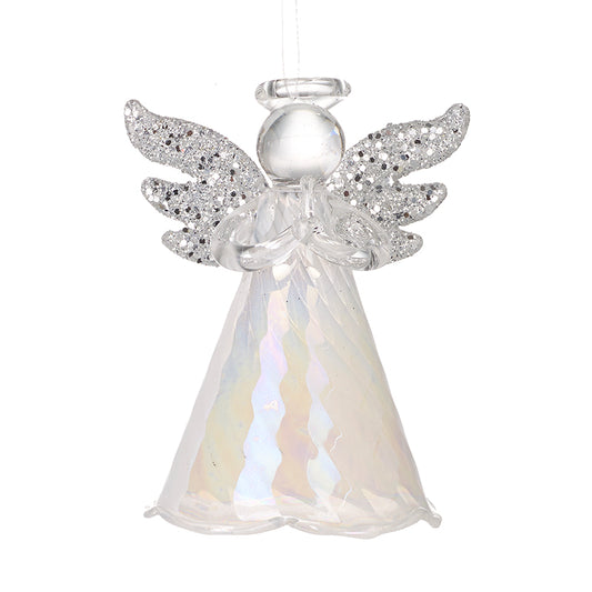 Silver Wings Glass Angel Decoration