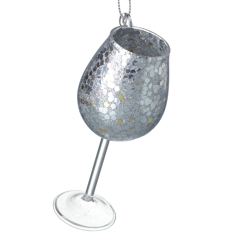 Silver Mottled Wine Glass Hanging Dec