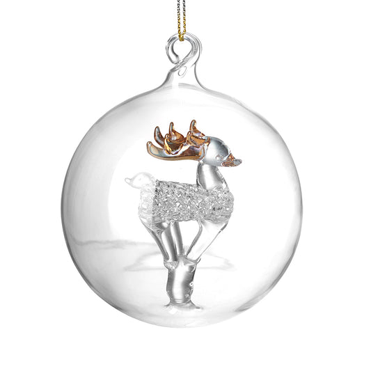 Glass Reindeer In Glass Sphere Dec