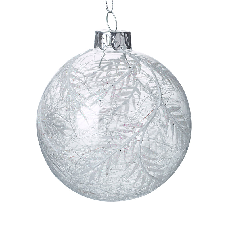 Clear & Spun Glass White Leaves Bauble