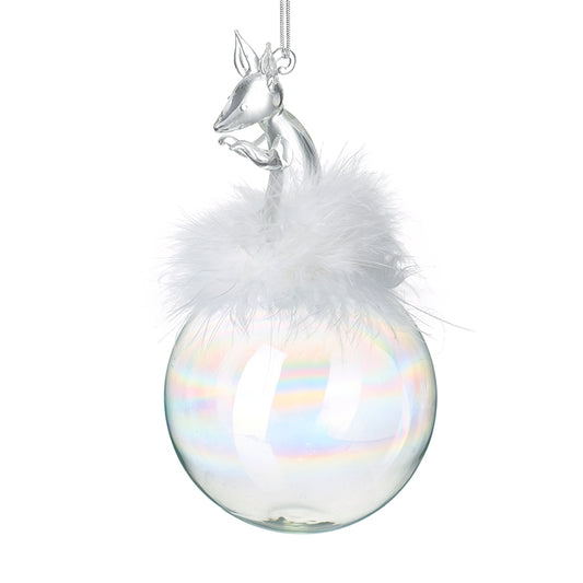 Mouse Top & Feather Pearl Glass Bauble