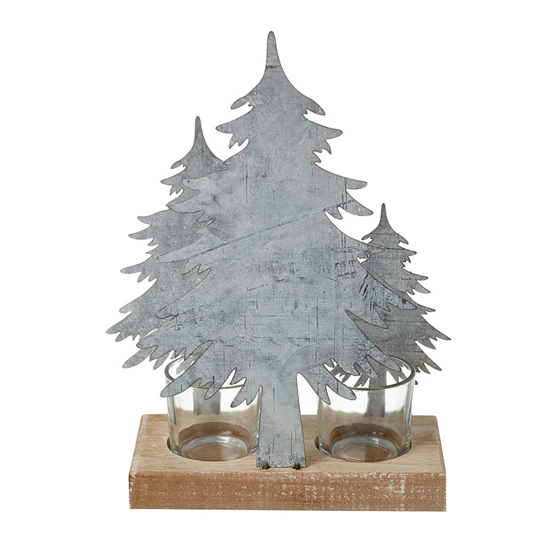 Metal & Wood Tree T-Light Holder