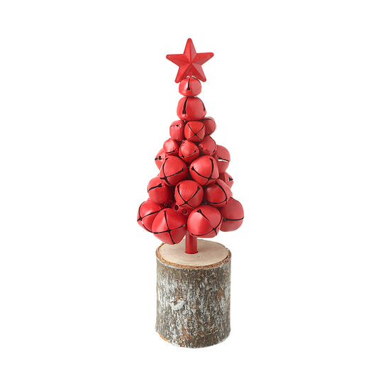 Red Bell Metal Tree On Wooden Log