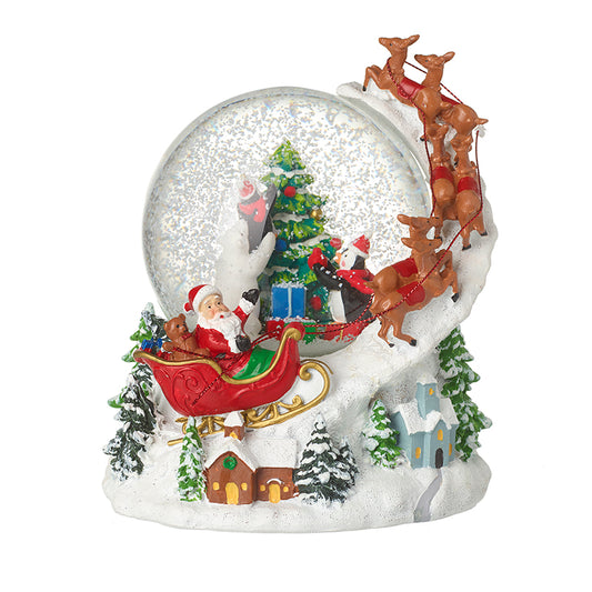 Musical Santa Flying Sleigh Snowglobe