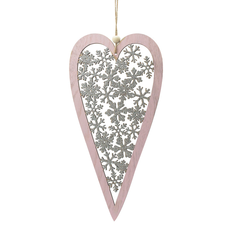 Wooden Heart With Cut Out Snowflakes