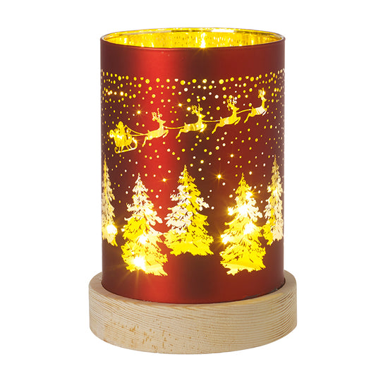 Small Red Glass Light Up Sleigh Scene