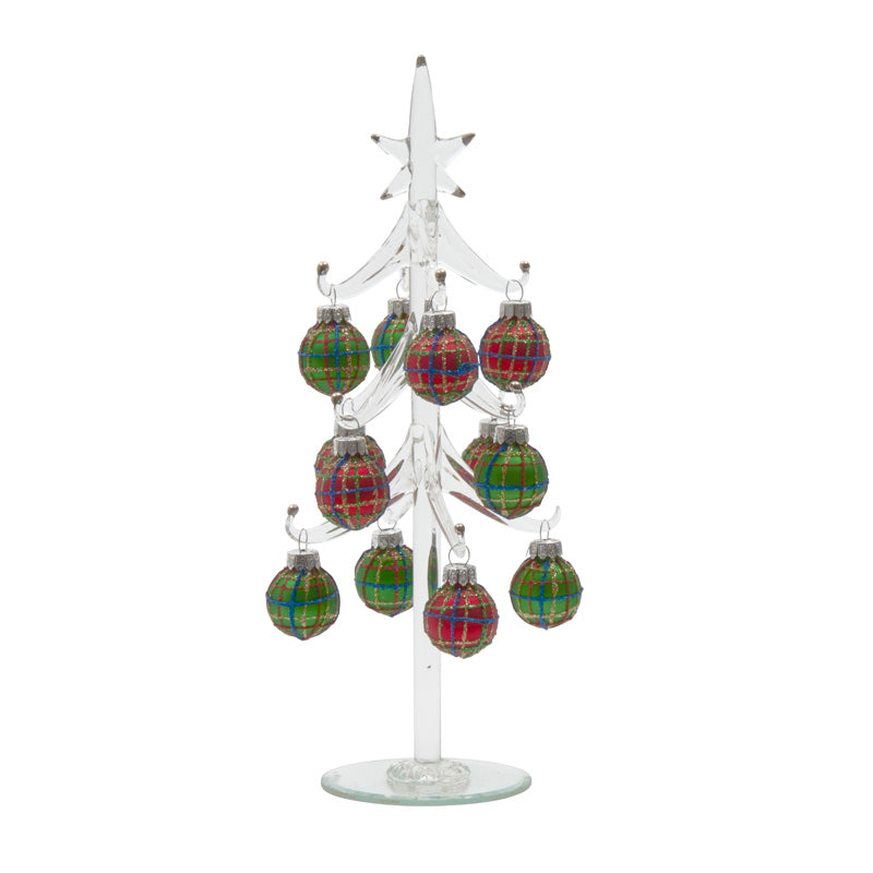 Glass Xmas Tree W/Red Green Baubles