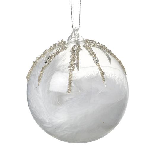 Feathers In Glass Beaded Bauble