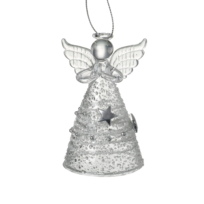 Glass Angel With Silver Star Spun Skirt