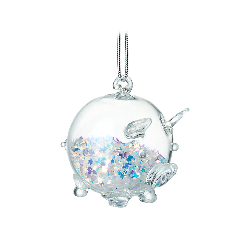 Hanging Glass Pig With Glitter Inside
