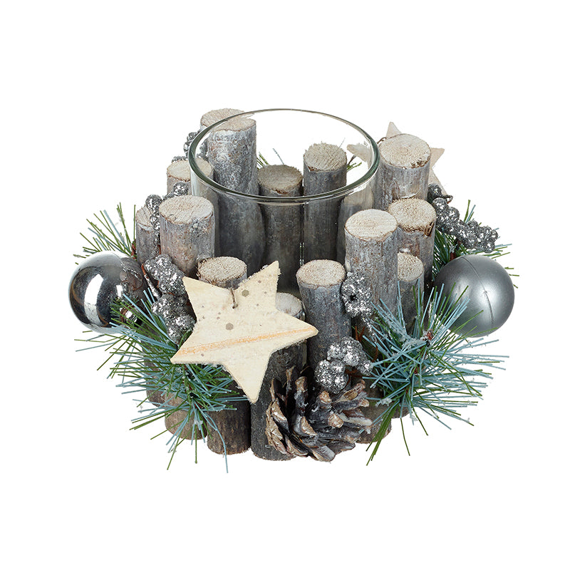 Large Silver Foliage Single T-Light Dec