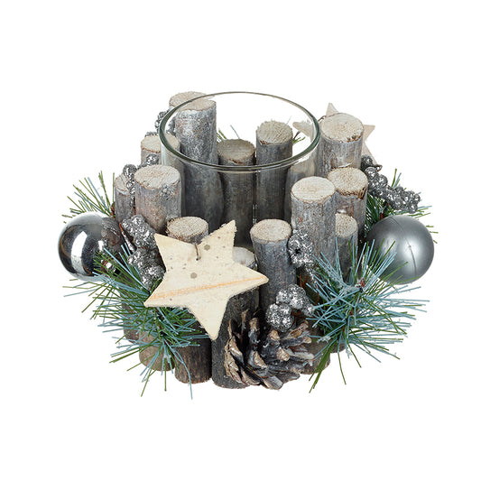 Large Silver Foliage Single T-Light Dec