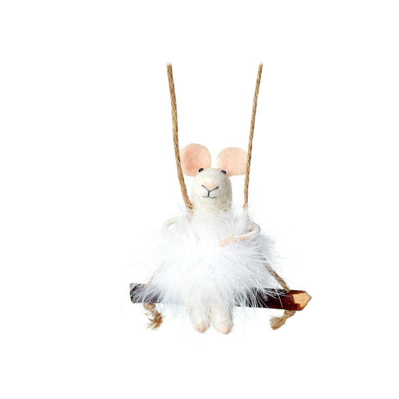 Mouse On Swing With White Fluffy Skirt