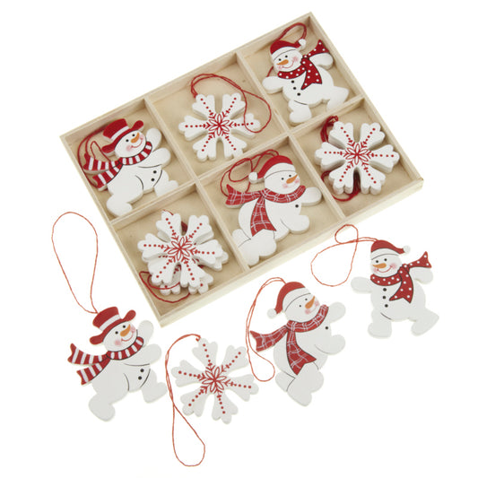 Set Of Hanging Snowflake & Snowman Decs