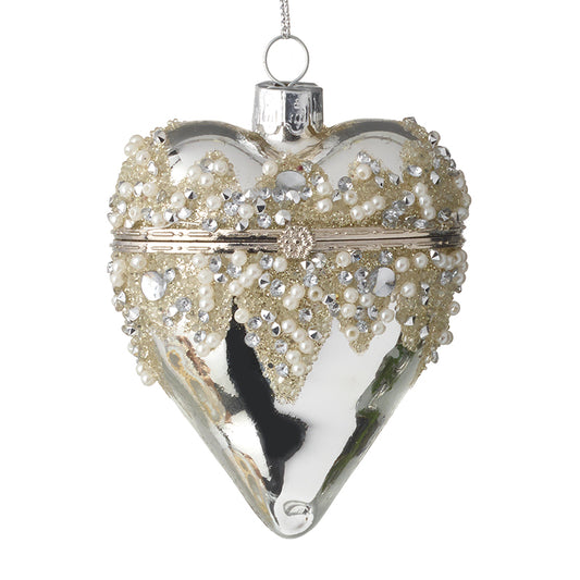 Silver Heart With Pearls Casket Bauble