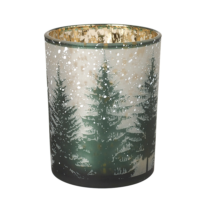 Glass Snowy Forest T-Light Holder