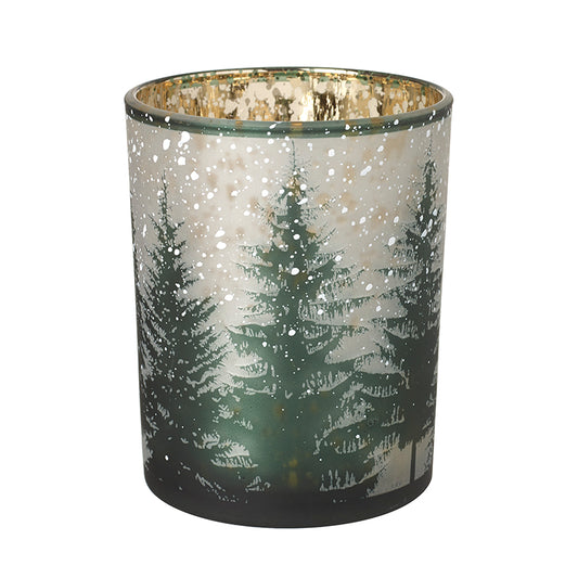 Glass Snowy Forest T-Light Holder
