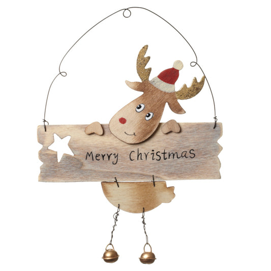 Hanging Wooden Reindeer Merry Xmas Decor