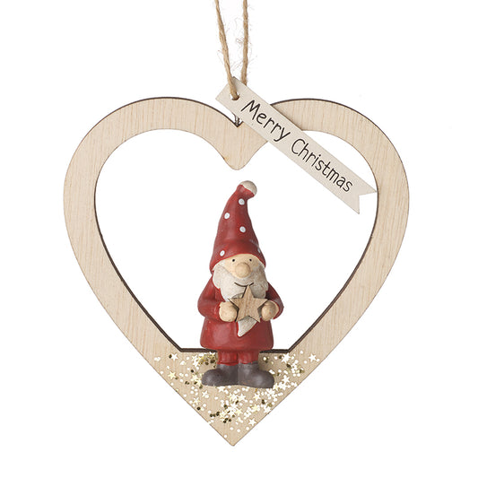 Wooden Cut Out Santa Heart Hanger