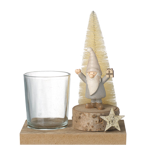 T Light Holder With Santa And Tree