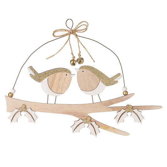 Wooden Gold Glitter Bird Holly Hanger