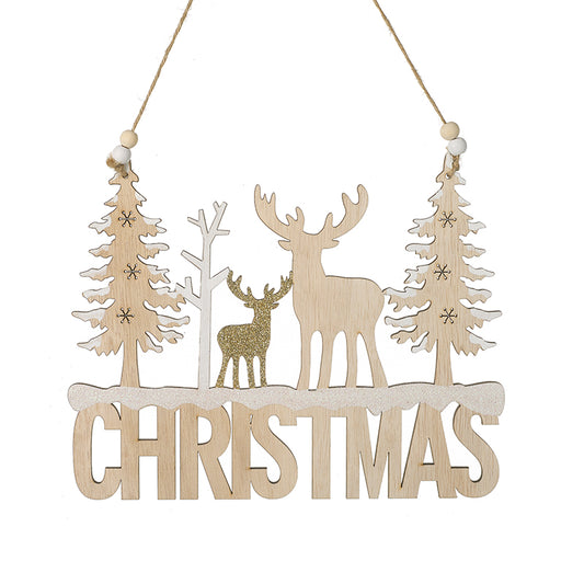 Sm Wooden Gold Christmas Deer Sign