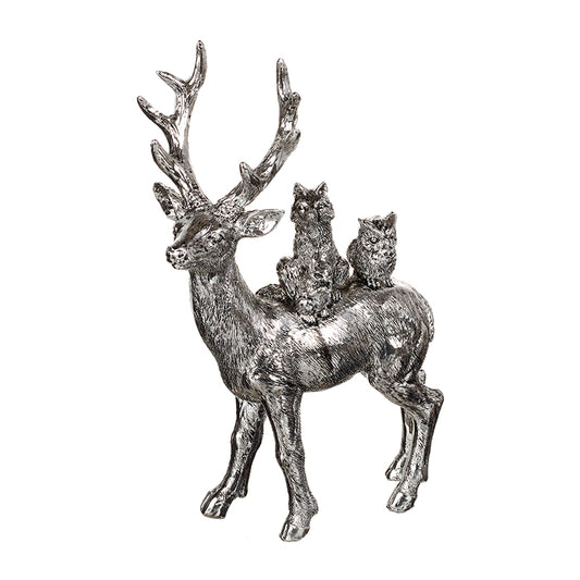Silver Resin Stag With Family Of Animals
