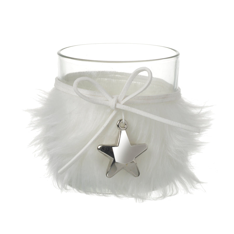 Glass T-Light Holder In Fur Sleeve