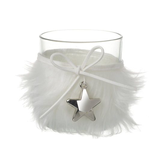 Glass T-Light Holder In Fur Sleeve