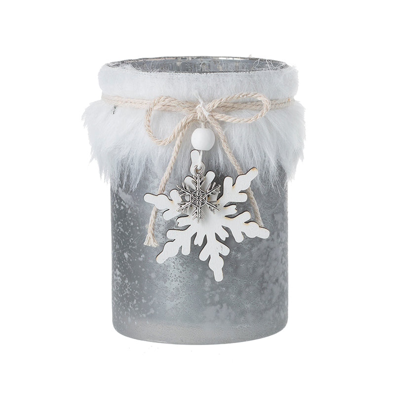 Glass Jar With Fur Trim & Snowflake