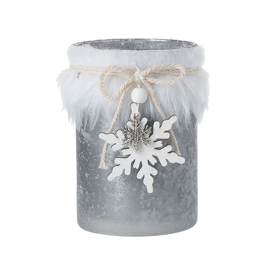 Glass Jar With Fur Trim & Snowflake