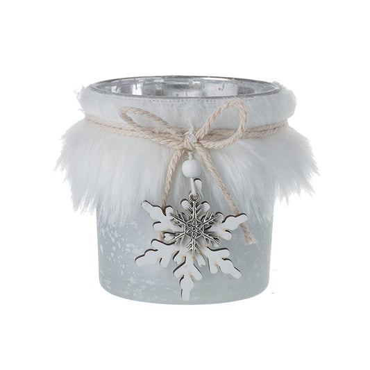 Small Glass Jar With Fur Trim &Snowflake