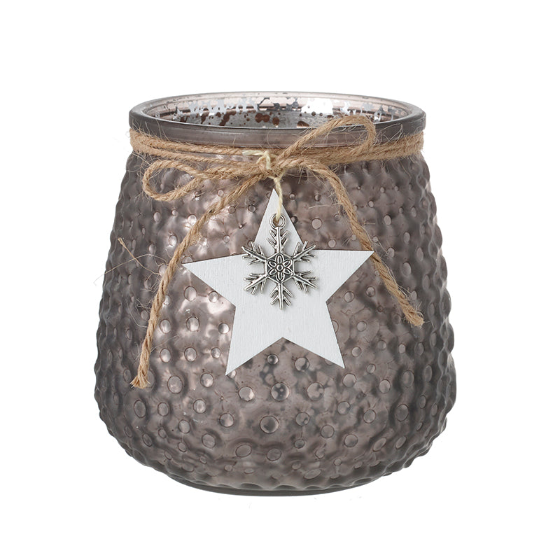 Glass T-Light Holder With White Star