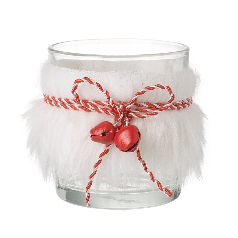 White Fur Glass T Light Holder